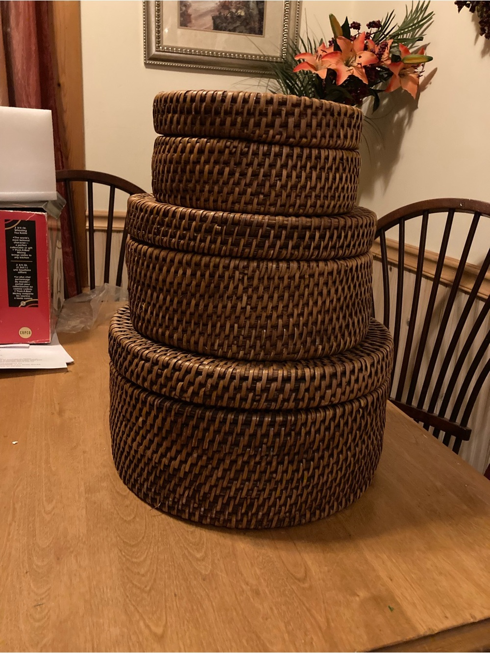 Set of 3 rattan (tight weave) nesting baskets